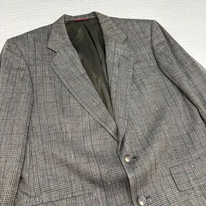 Hart Schaffner & Marx Vintage Grey Glen Plaid Silfino Pure Silk Sport Coat 42R